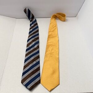 Men's Two-Pack Tie Set — Brown & Navy Striped Tie and Gold Solid Tie